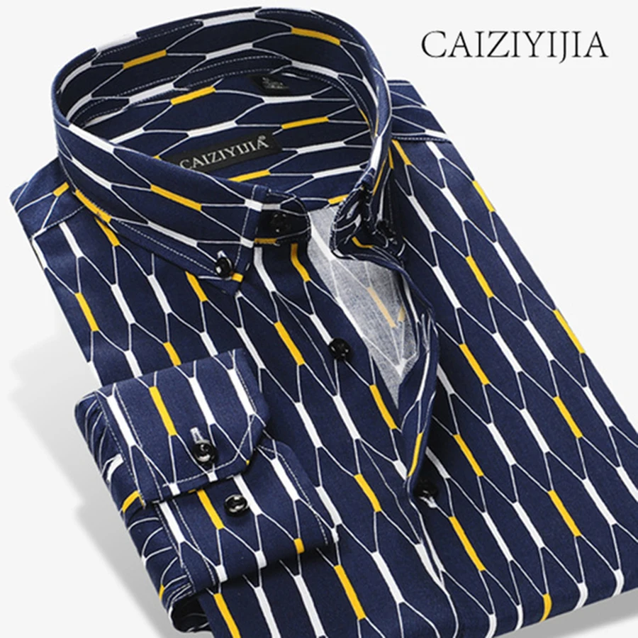 CAIZIYIJIA Высококачественная 100% Хлопковая мужская рубашка Роскошная брендовая с