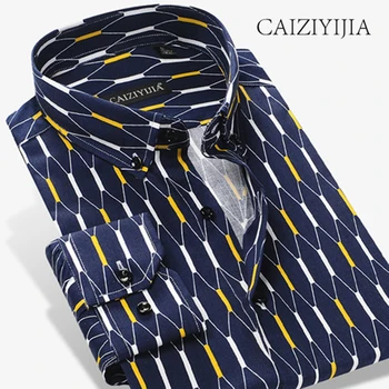

CAIZIYIJIA High Quality 100% Cotton Mens Shirt Luxury Brand Long Sleeve Camisa Masculina Casual Button Down Band Clothing Shirt