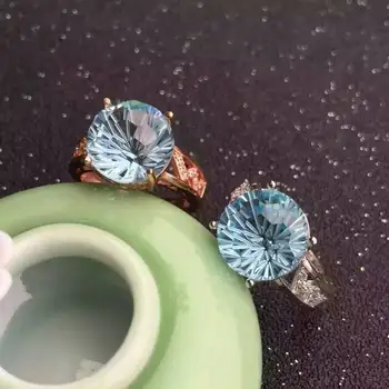 

Natural blue topaz gem Ring Natural gemstone ring 925 sterling silver trendy Elegant big luxuriou round women party gift Jewelry