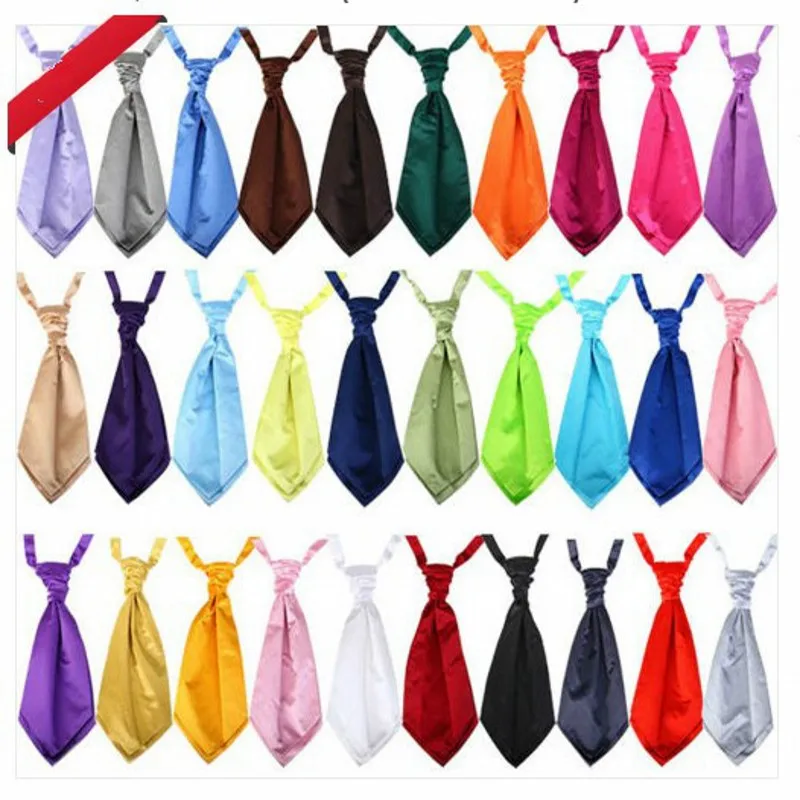 

Discount Italian Kids Gravatas Neckwear Satin Solid Color Ascots Boys Neckties Pre-Tied Cheap Cravat Tie For Wedding Party