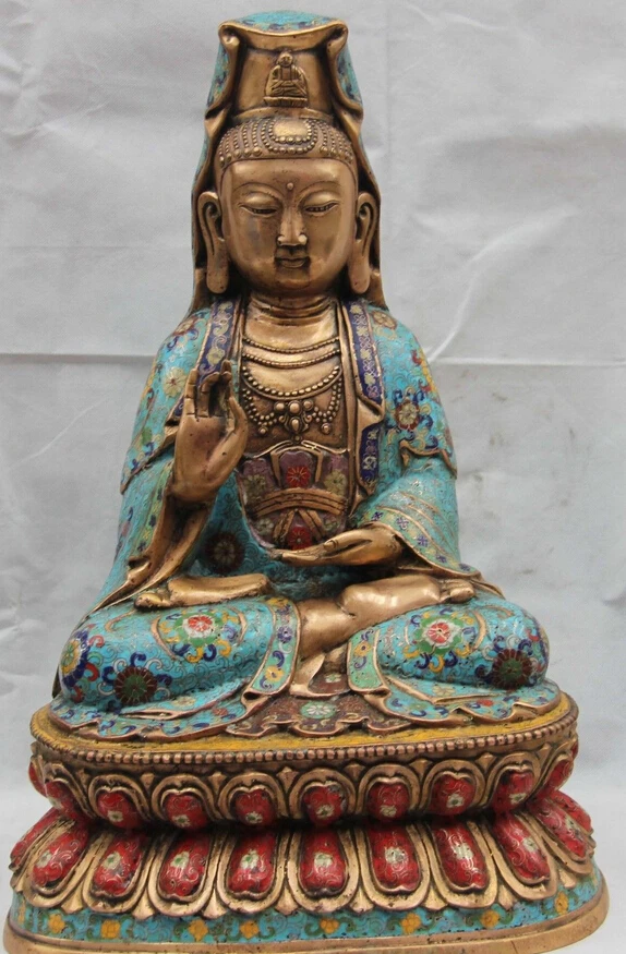

S07143 Tibet Pure Bronze cloisonne Bodhisattva Kwan-Yin GuanYin Goddess Buddha Statue