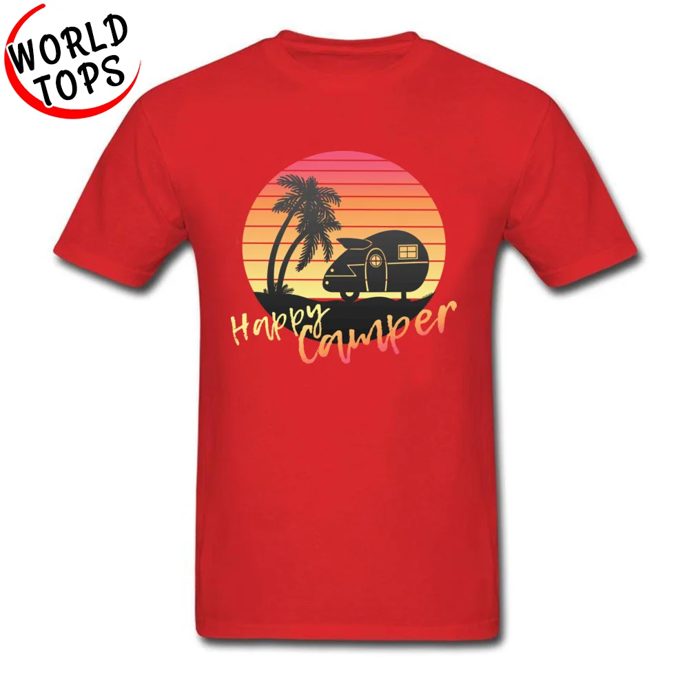 Happy Beach Camper Men's Funky Fashionable T Shirt O-Neck Autumn All Cotton T Shirts Normal Short Sleeve Tee Shirt Happy Beach Camper red