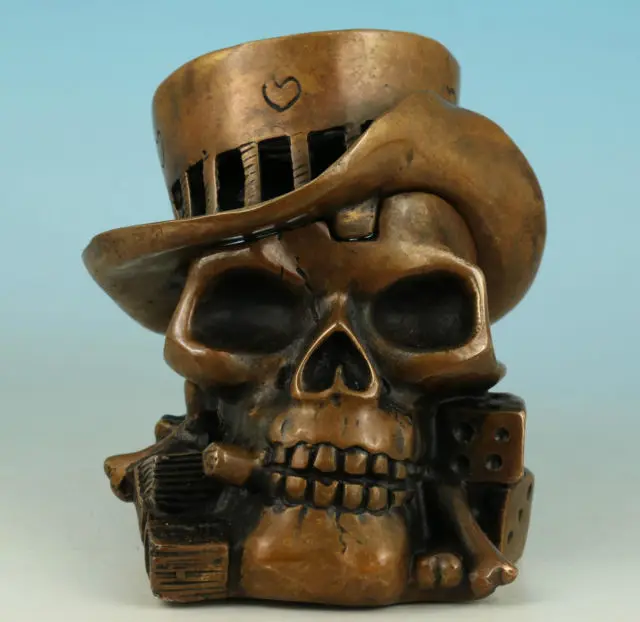 Chinese Old COOL CHINESE BRONZE COLLECTABLE HAND CASTING PIRATE DICE SKULL ASHTRAY POT Watches decoration bronze factory outlets | Дом и сад