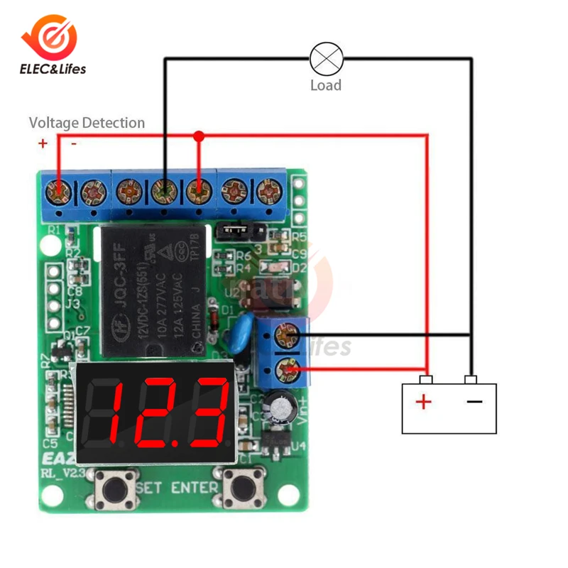 Цифровой Регулируемый релейный модуль напряжения DC 12V контроль релейного переключателя плата модуль обнаружения напряжения зарядка монитор выгрузки