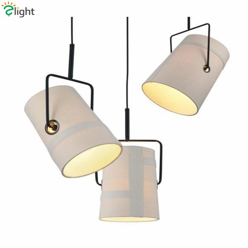 

Modern Fork R7S Rotatable Pendant Light American Retro Linen Fabric Lampshade Led Pendant Light Lustre Indoor Lighting Lamparas