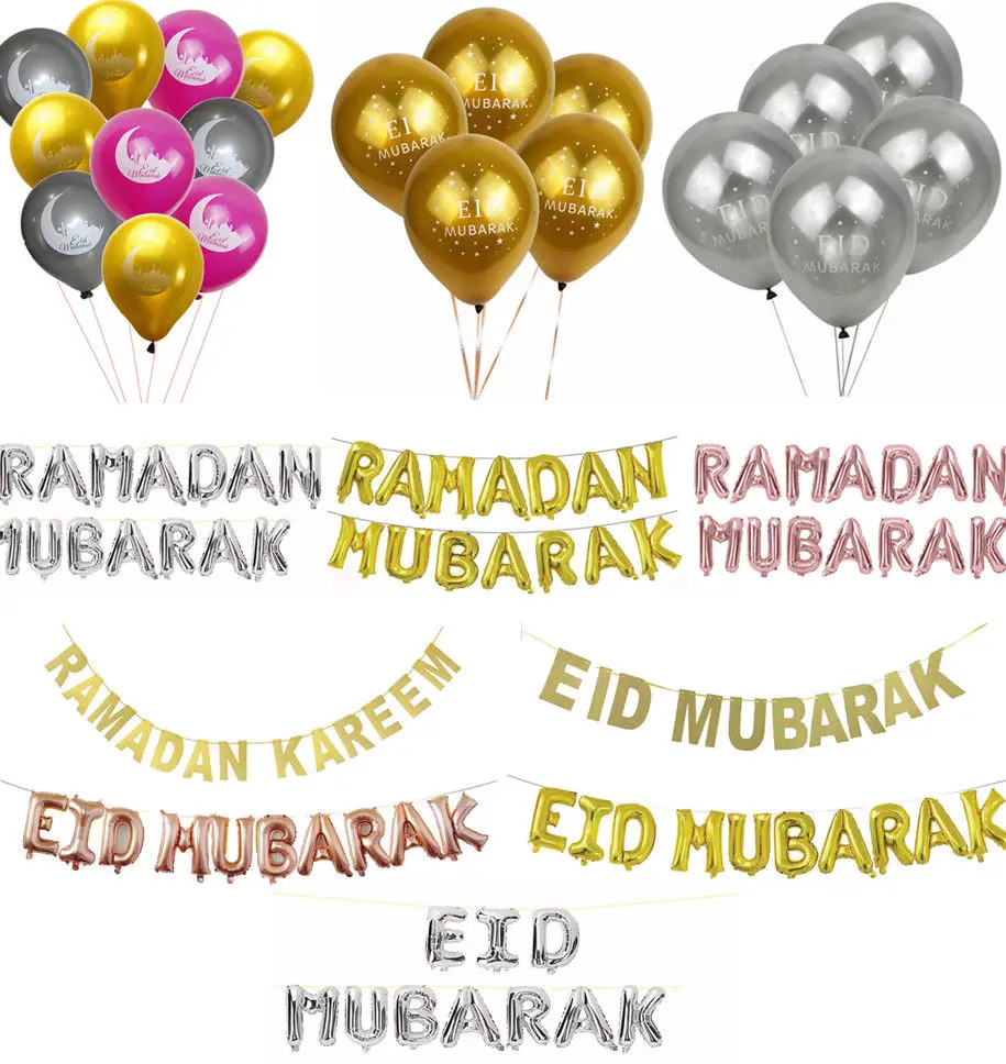 

Eid MUBARAK Foil Balloons Party Decoration Supplies Ramadan Decoration Gold Silver EID Balloons For Muslim EID Happy EID Decor
