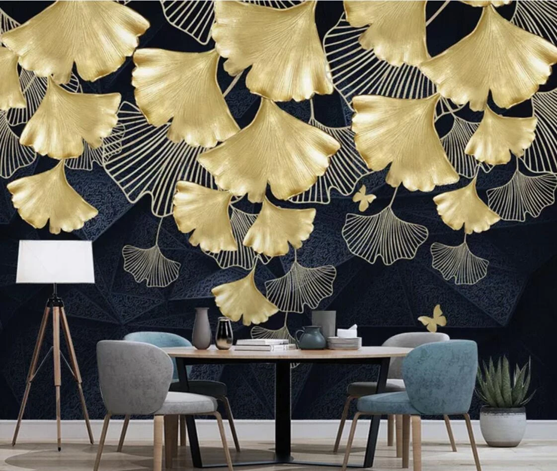 3d Wallpaper Gold Ginkgo Leaves Wall Mural Waterproof Canvas for Living Room  Home Decor Luxury Photo Wall Paper 3d|Giấy dán tường| - AliExpress