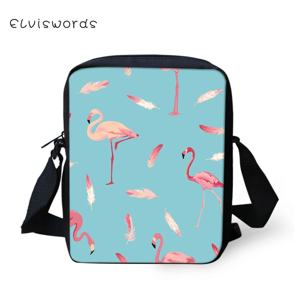 

ELVISWORDS Women's Messenger Bags Cartoon Flamingos Pattern Girls Cross Body Bags Flower Animal Flaps Fashion Girls Mini Purse