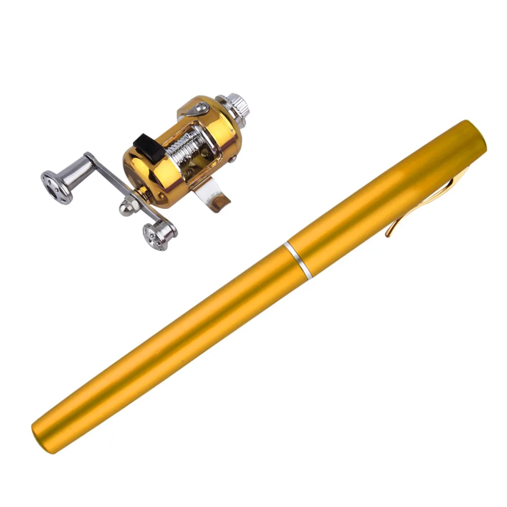 1pc Mini Portable Aluminum Alloy Pocket Pen Shape Fish Fishing Rod Pole With Reel Dropshipping