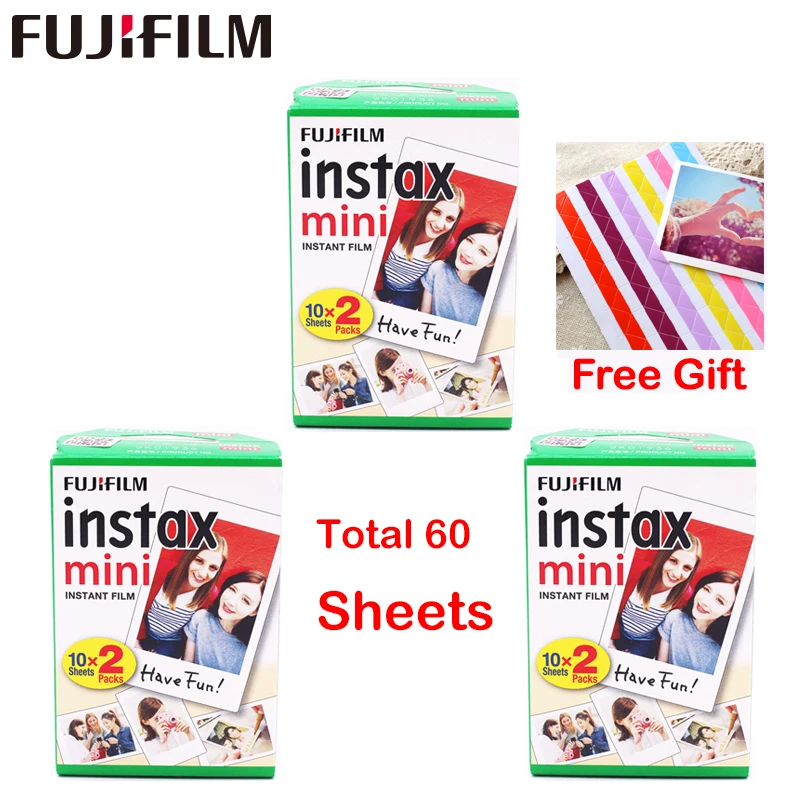 60 листов Fujifilm Fuji Instax Мини белая пленка мгновенная фотобумага для Instax Mini 7 s 8 9 70 25 камера SP-2+ Бесплатный подарок