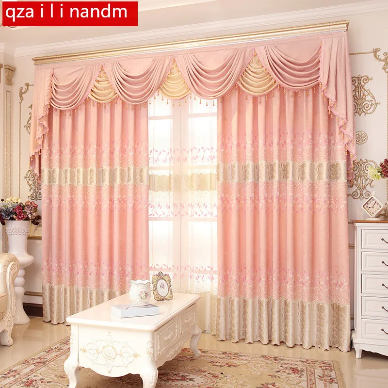 Cortinas de chenilla bordadas rosas para sala de estar cortinas de princesa para habitación de niña cortinas de lujo TRATAMIENTO DE VENTANA