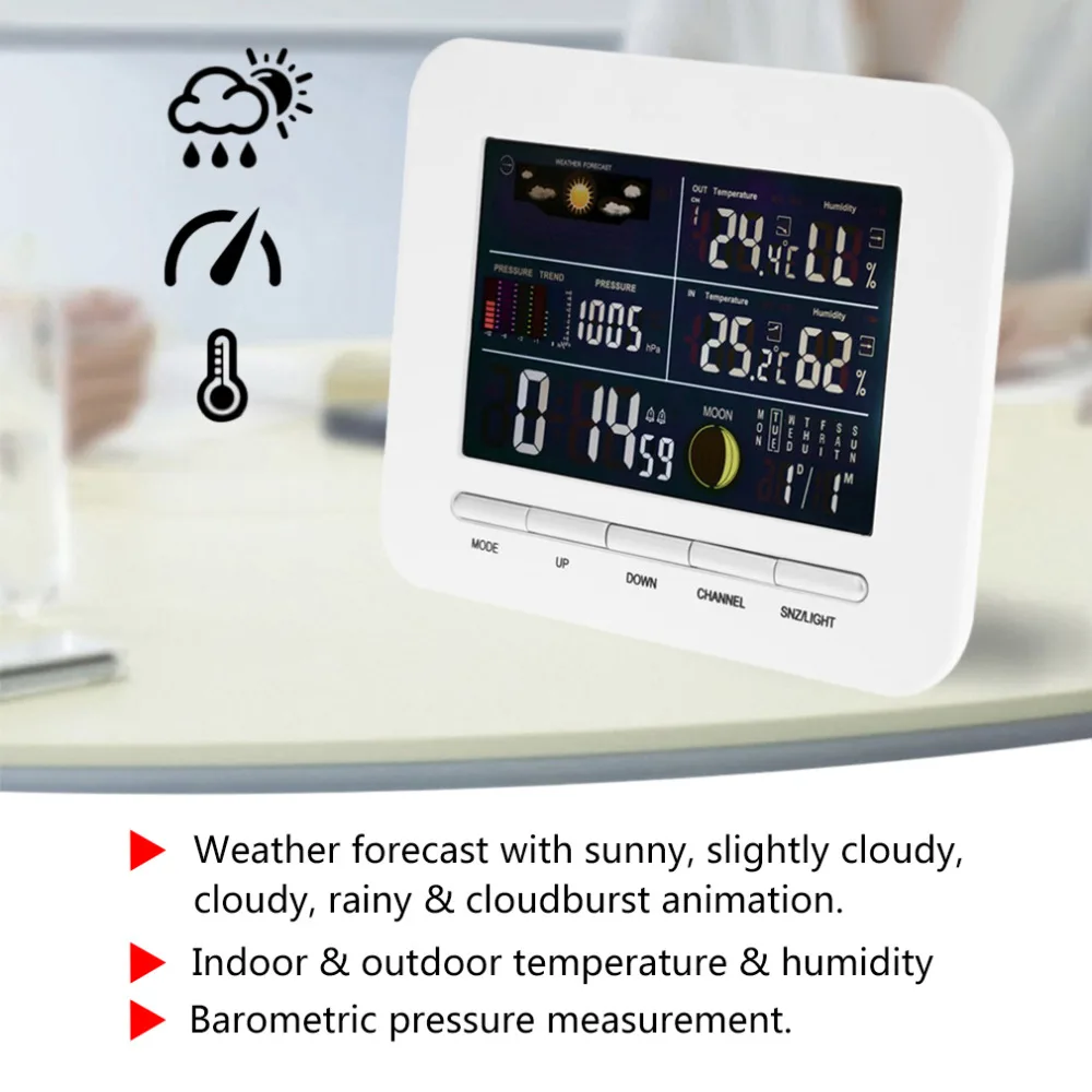 Беспроводная профессиональная Метеостанция Крытый Открытый термометр Влажность красочный дисплей экран Метеостанция Будильник