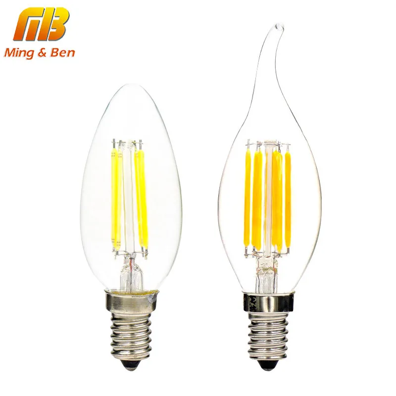 [MingBen]4pcs LED Filament Candle Light Bulb E14 110 220V 2W 4W 6W C35 LED Edison Bulb Retro Vintage Style Cold White Warm White