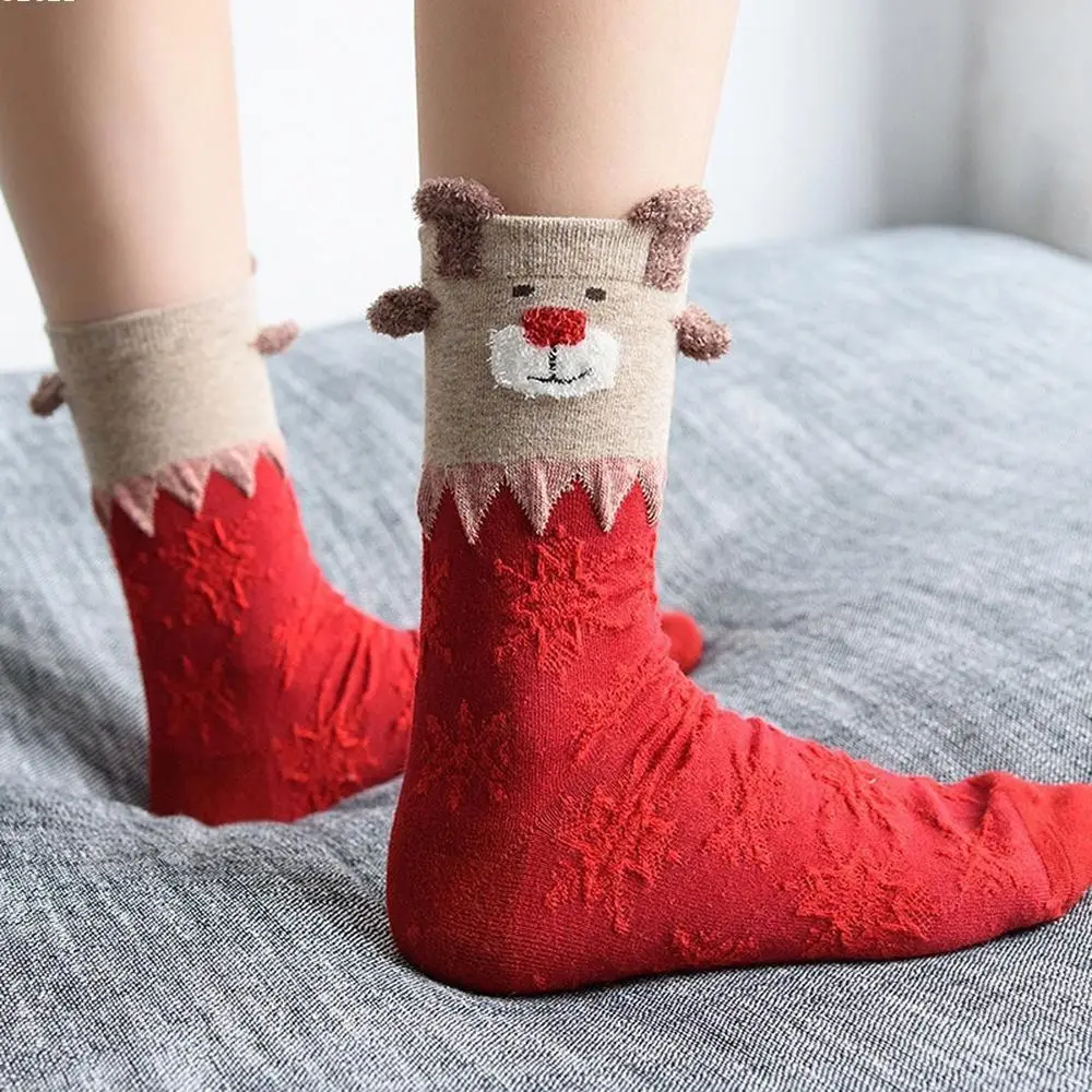 Модные толстые женские рождественские носки с оленем, Повседневные вязаные шерстяные теплые носки с оленем, зимние, разные цвета