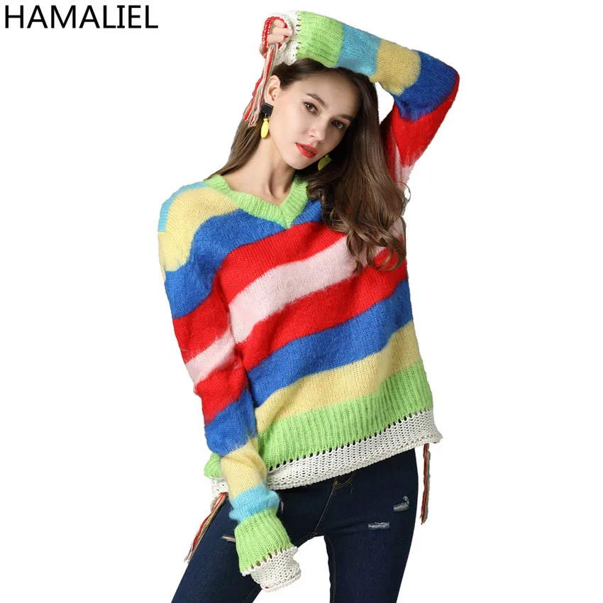 Aliexpress.com : Buy HAMALIEL Autumn Women Rainbow Striped
