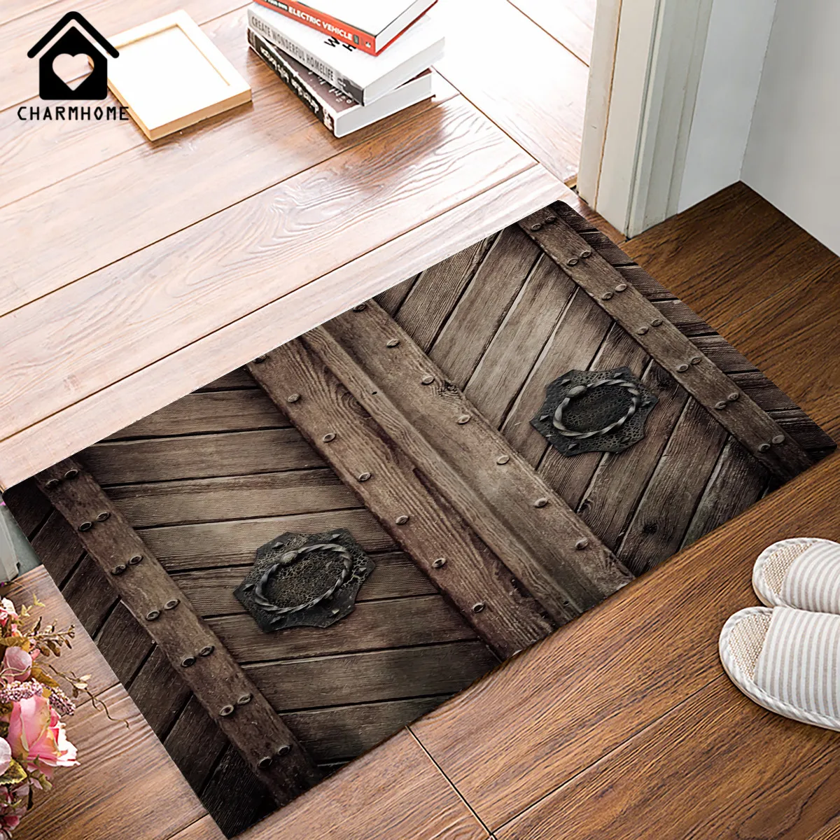 Buy CHARMHOME Brown Old Wooden Garage Door Carpet Entrance Indoor Non slip