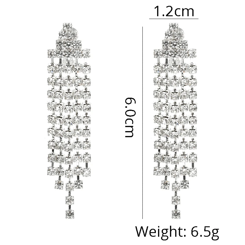 Новые серебряные Длинные проложить Полный Стразы кисточкой серьги-клипсы для Для женщин не пирсинг Свадебные клипсы Свадебные вечерние ювелирные изделия