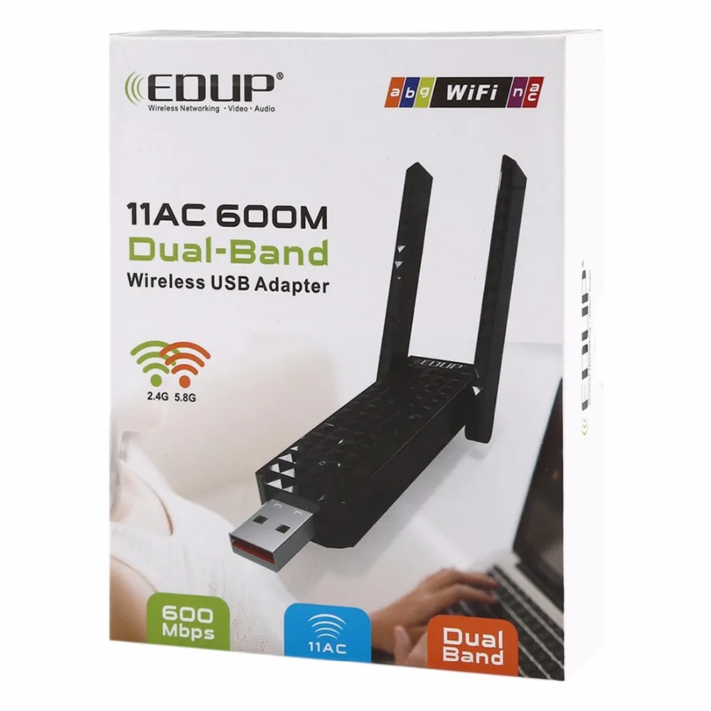 EDUP EP-AC1625 600 Мбит/с 2,4 г/5 ГГц двухдиапазонный беспроводной 11AC USB 2,0 адаптер Сетевая карта с 2 антеннами для ноутбука/ПК