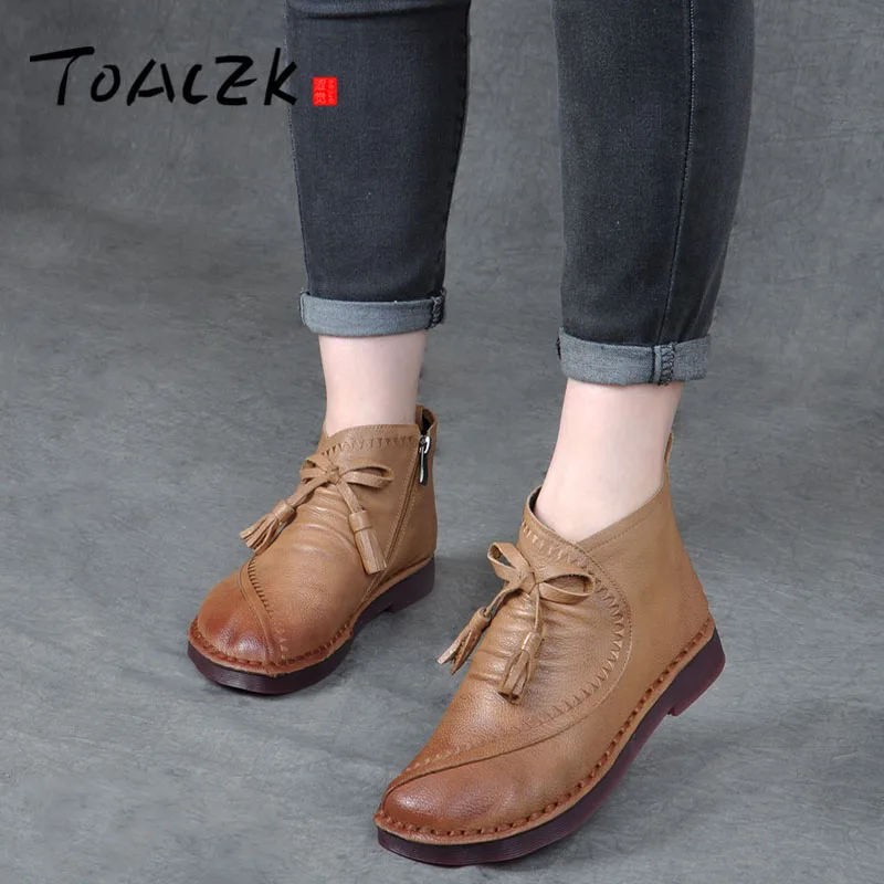 

National style hand-sewn mother's shoes high-top soft soles women's shoes genuine leather retro flat heel ankle boots