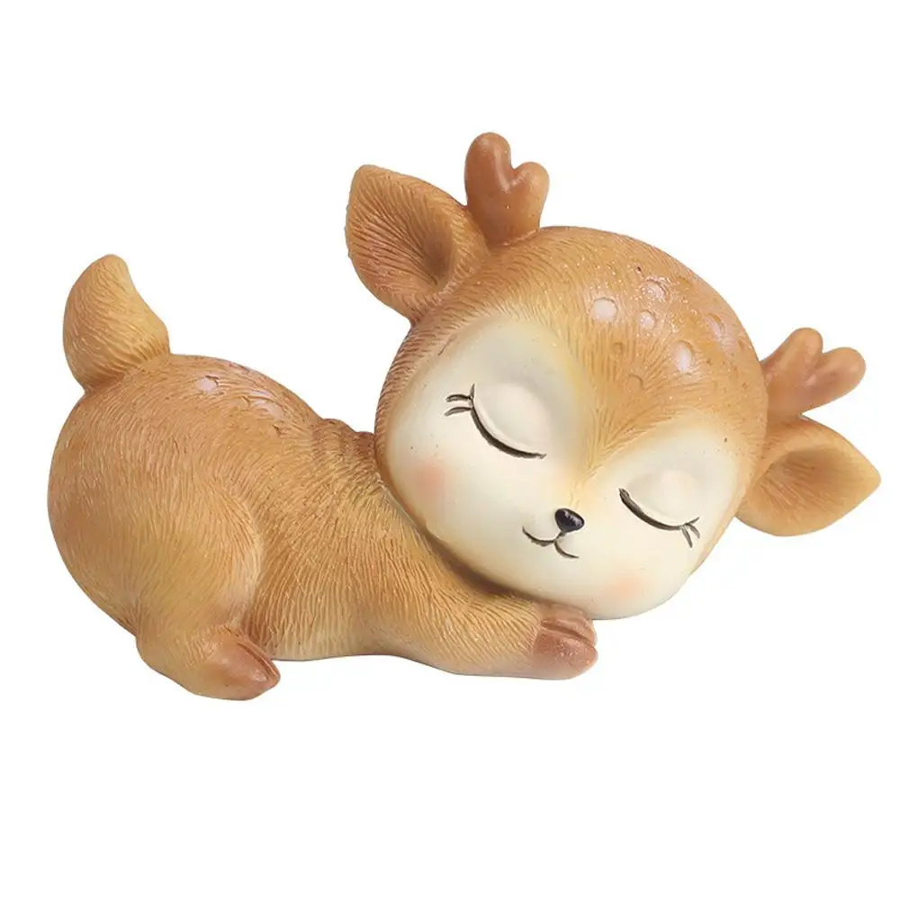 Resin Sleeping Baby Deer Mini 3D Elk Christmas Ornaments Cute Decor for Home Garden Car Xmas Party Table Decoration Kids Gift