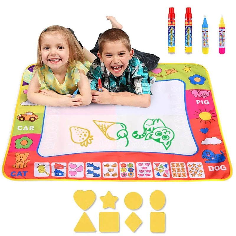 Water Drawing Mat Large Doodle Mat Painting Board Writing Mats with 4 Pens 8 Molds Kids Learning
