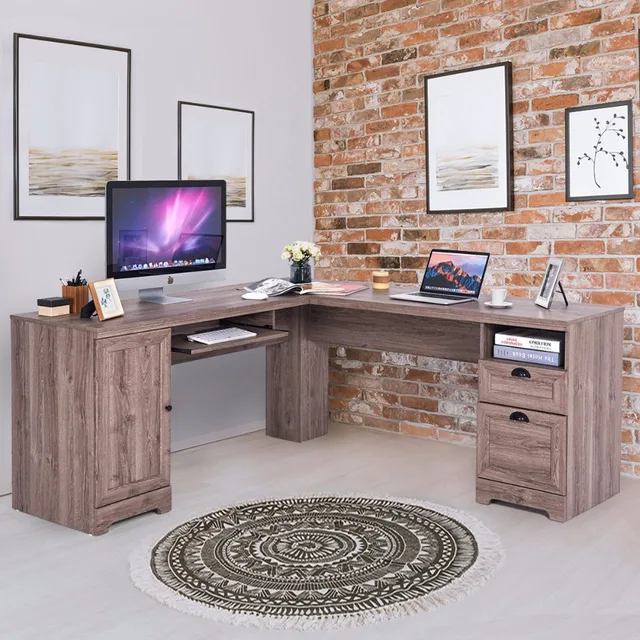 L Shaped Corner Computer Desk Workstation Table Home