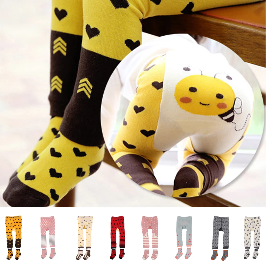 Boys Girls Warm Animal Cartoon Leggings PP Pants with Socks Yellow Bee