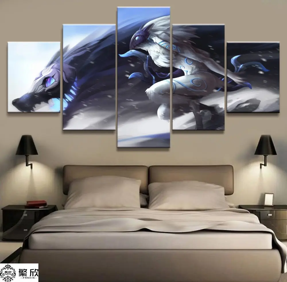 

5 Panel LOL League of Legends Kindred Game Canvas Printed Painting For Living Room Wall Art Decor HD Picture Artworks Poster