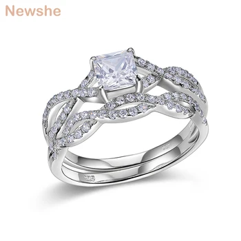 

Newshe Solid 925 Sterling Silver Wedding Engagement Ring Set Twist Band For Women AAA Princess Cut Zirconia Jewelry JR5976