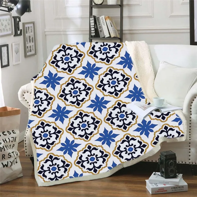 

3D Digital Printing Thickening Soft Blanket Flower Pattern Home Decoration Gift Sherpa Warm Blanket Retro Bedding Blanket