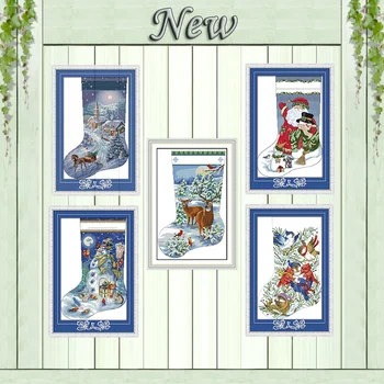 

Christmas stocking Santa Claus Snowman painting counted print on canvas DMC 14CT 11CT Cross Stitch Embroider kits Needlework Set