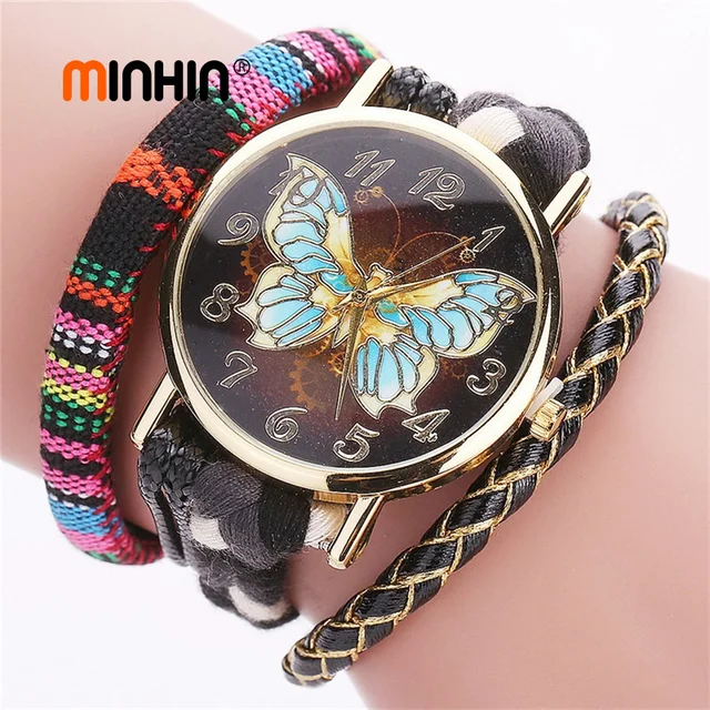 MINHIN Retro Leather Women Watches Butterfly Dial Luxury Bracelet Watch Ethnic B MINHIN Retro Leather Women Watches Butterfly Dial Luxury Bracelet Watch Ethnic B