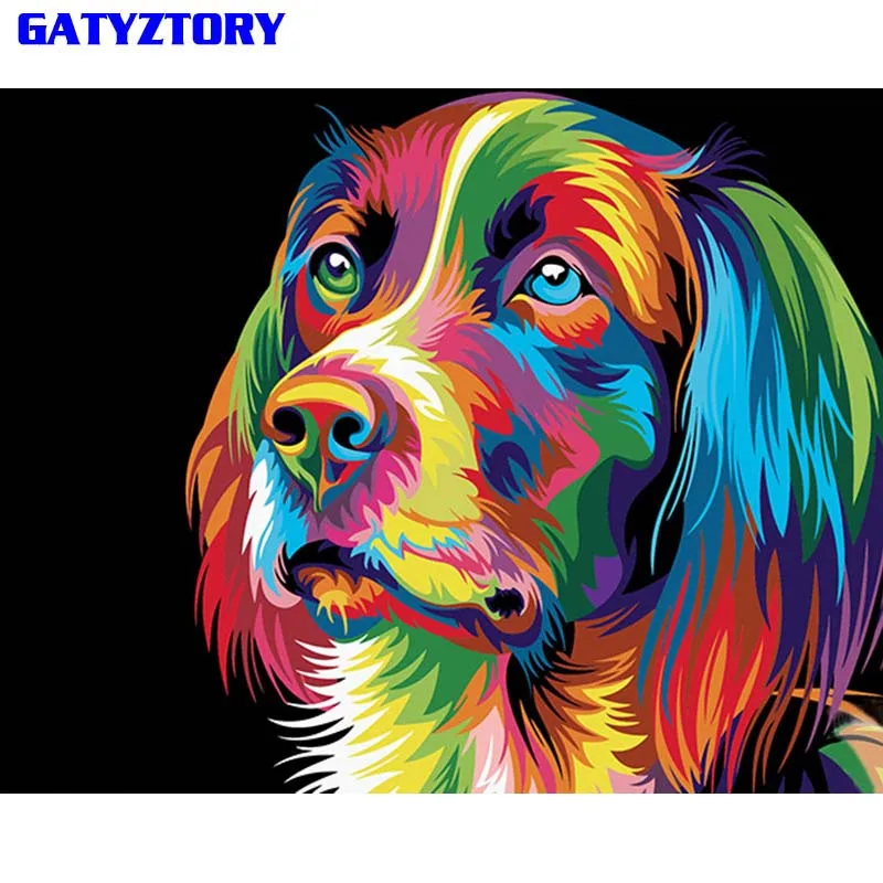 

GATYZTORY Frameless Dog Animal DIY Painting By Numbers Modern Wall Art Picture For Home Decor Artwork Calligraphy Painting 40x50