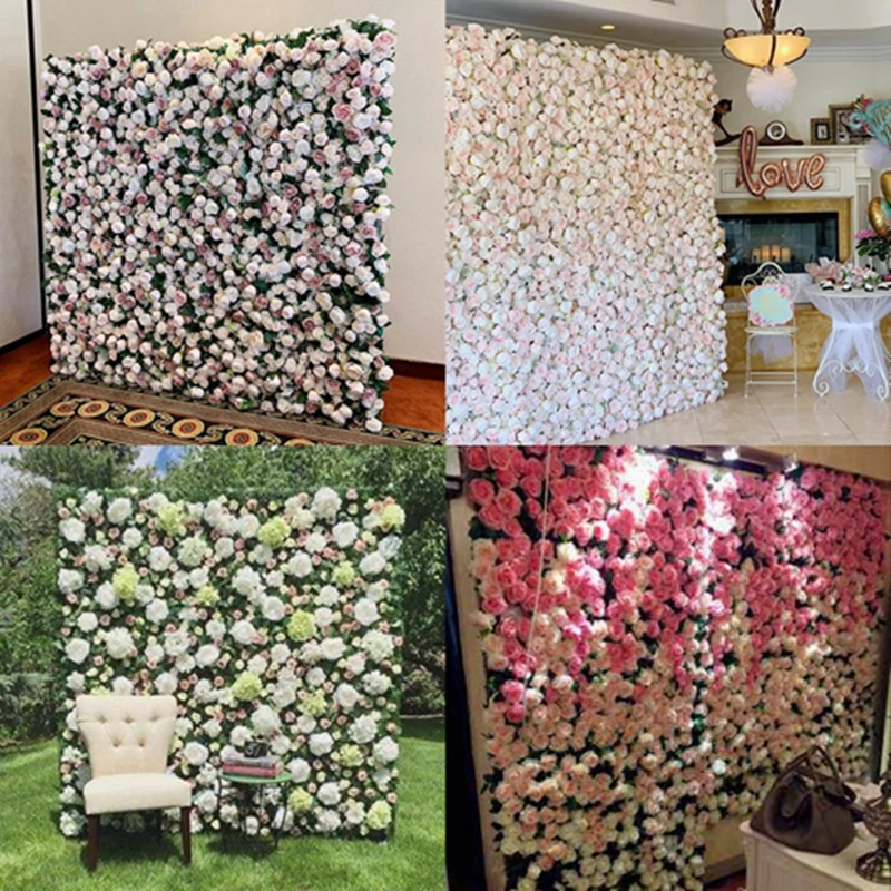 

High quality INS flower wall 40x60cm colorful silk rose artificial flowers wall for wedding shop mall background decoration