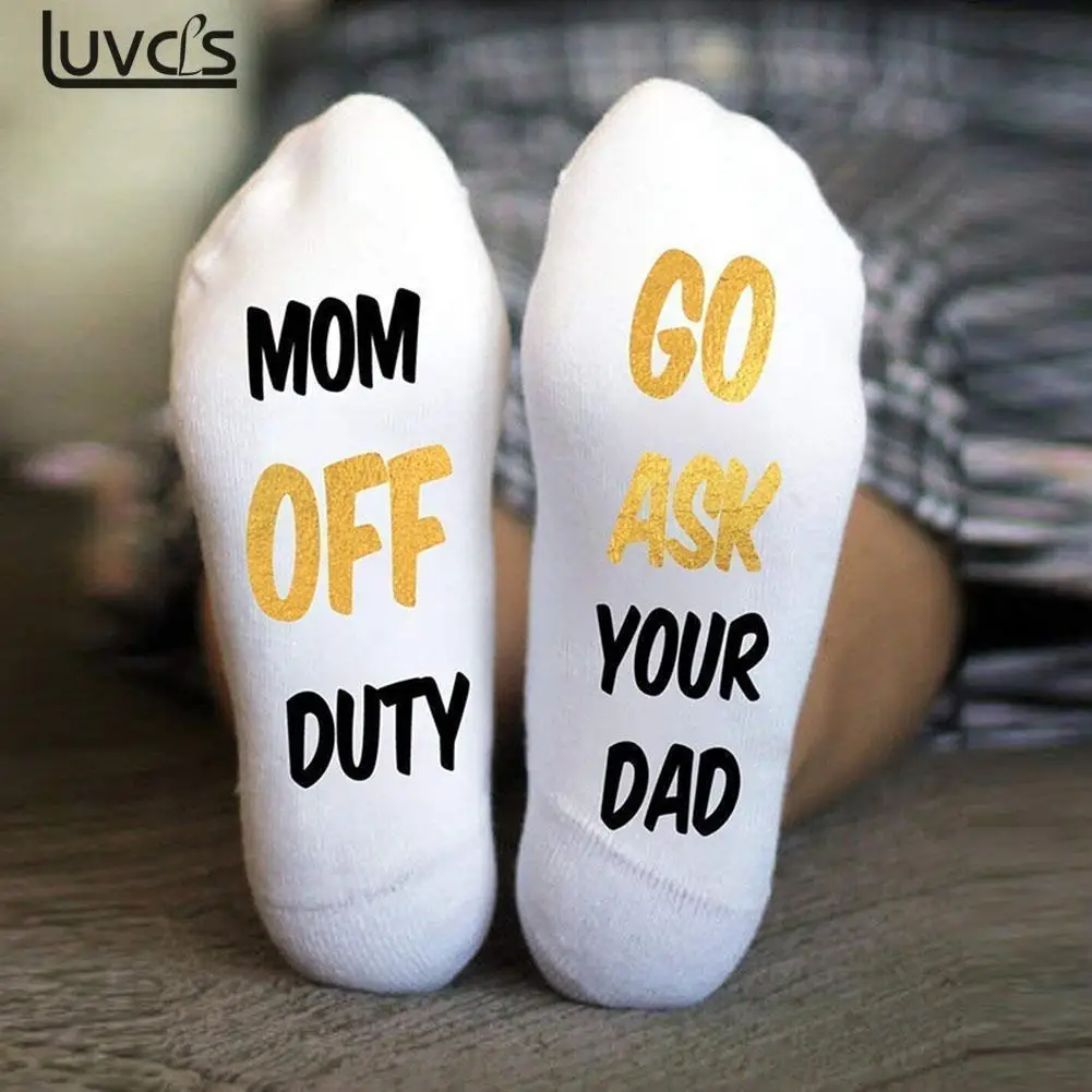 

Unisex Letter Socks Casual Funny Socks Mom Off Duty Go Ask Your Dad Cotton Socks Couple Wear Sock Gift For Lovers