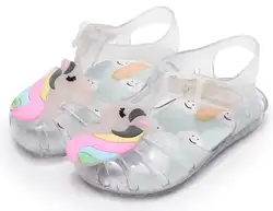 2018 Новый стиль летние прозрачные детские сандалии обувь Горячая Распродажа Единорог детские мокасины ребенок для маленьких девочек для