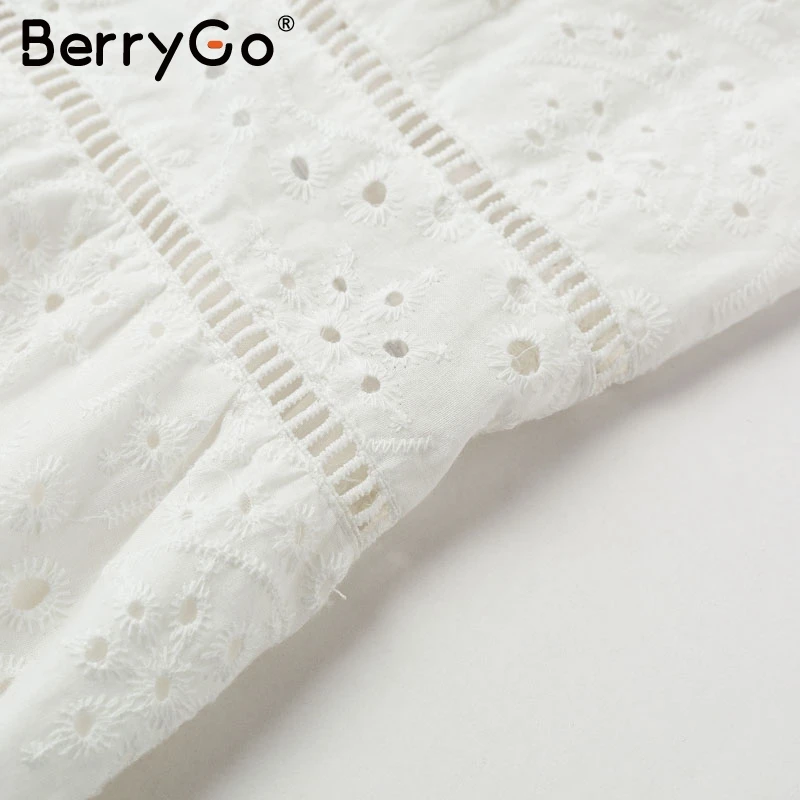 BerryGo, сексуальное женское летнее платье с v-образным вырезом, белый жемчуг, открытая вышивка, облегающее Хлопковое платье, повседневные, вечерние, одноцветные, длинные, vestidos