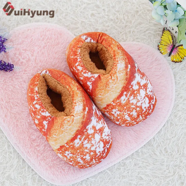 Suihyung/забавные женские и мужские тапочки в форме хлеба; зимняя теплая домашняя обувь; плюшевые домашние тапочки; домашние тапочки с мягкой подошвой - Цвет: Photo Color