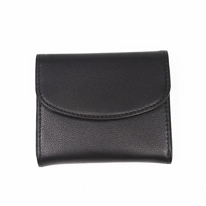 Genuine Leather Wallet Men Women Male Fashion Short Small Slim Hasp Wallets Money Purse With Zipper Coin Pocket Card Holder - Color: Black