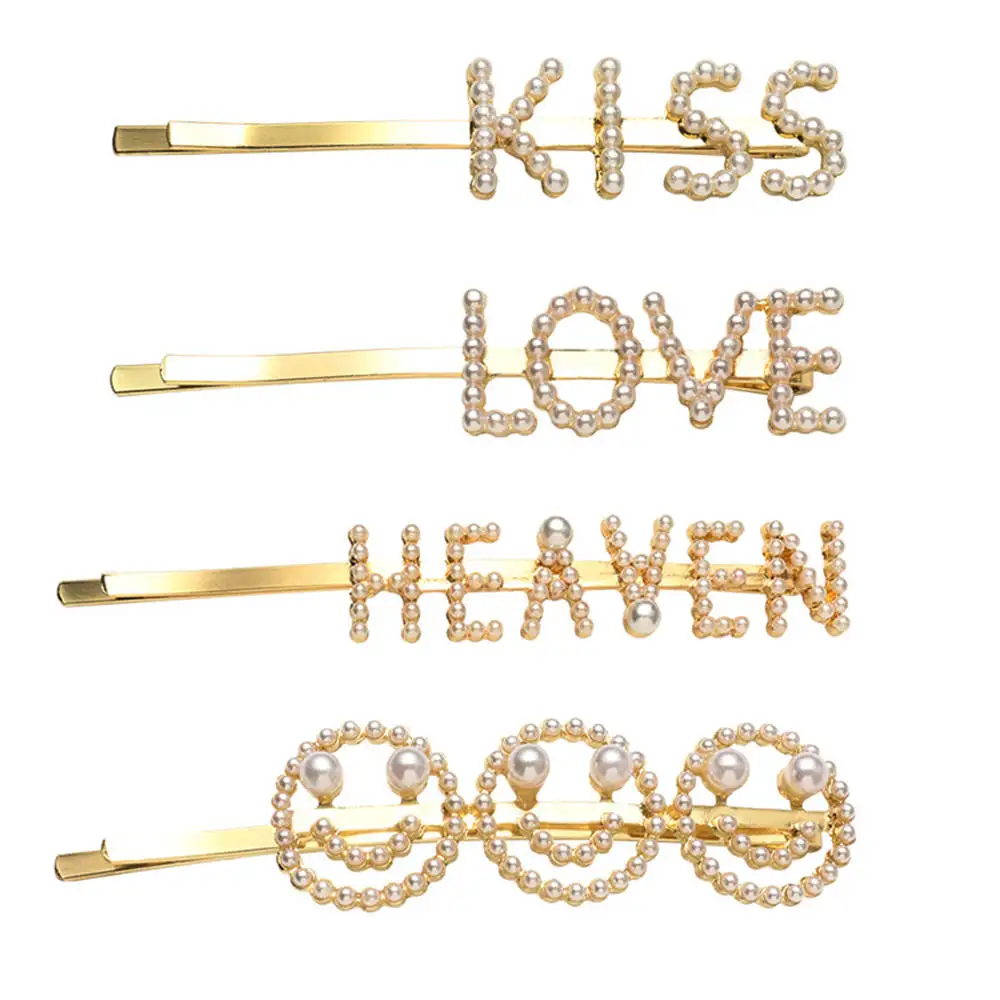

Fashion Women Korea Imitiation Pearl Hair Clip Letter Smiling Face Pearl Hairpin Barrette Bobby Pin Hair Accessories Pearl Clip