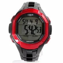 Красный большой циферблат легко видеть цифровые наручные часы хронограф сигнальная подсветка красный ободок водонепроницаемые мужские спортивные цифровые часы