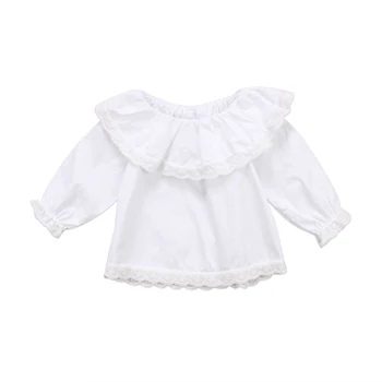

Pretty baby girls clothes 2017 new long sleeves infant newborn baby girls white off shoulder lace T shirt princess girl clothes