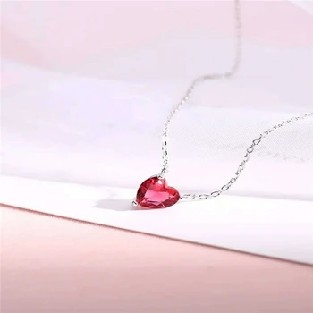 

925 Sterling Silver Color Necklace Ruby Clavicle Chain Pendant Bizuteria jewelry chalcedony colgantes colgante ambar Gemstone