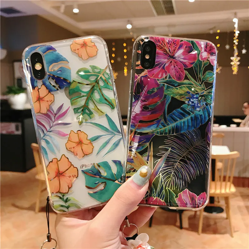 

Floral Luxurios Electroplated case for iphone X case XS plus case for 7P 8P iphone 6G 6S 7 plus 8 plus XS max XR X banana leaf