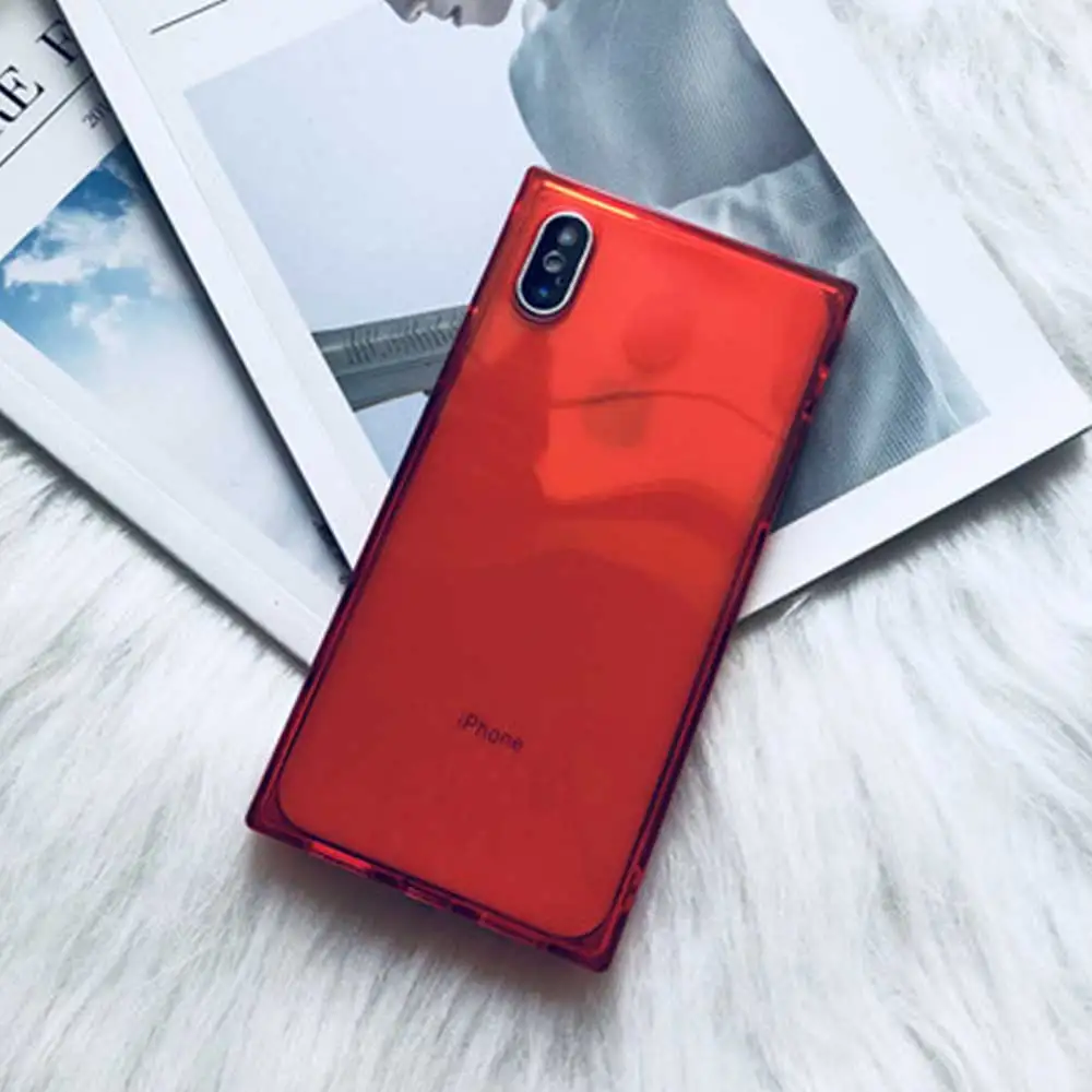 Квадратный чехол для Iphone 11 Pro Max XS MAX XR X прозрачный мягкий противоударный бампер чехол для Iphone 8 7 6 6s plus Аксессуары - Цвет: Красный