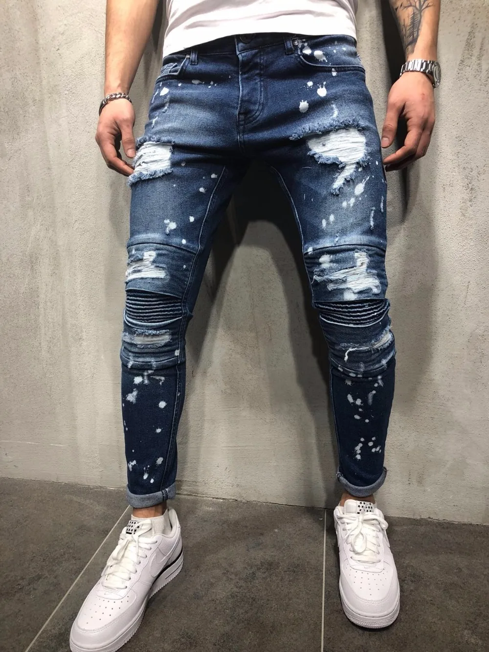 QoolXCWear men Jeans Slim Pencil Pants Ripped Hole 2018 Men's Fashion  Skinny Jeans for Men Hip hop Trousers men
