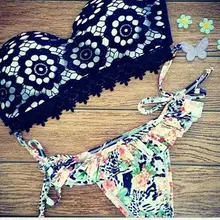 Смешанный узор Акция летний раздельный купальник женский из двух частей без бретелек купальник сексуальный комплект бикини для женщин