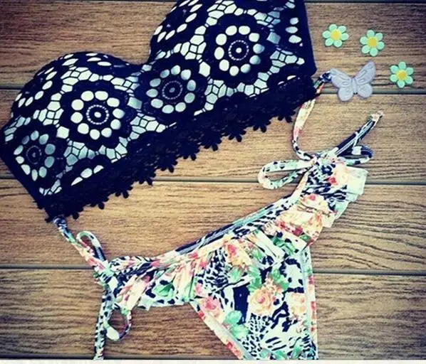 

Mix Pattern Promotion Summer Split Swimwear Female Two-Piece Strapless Swimsuit Sexy Lady Bikini Set