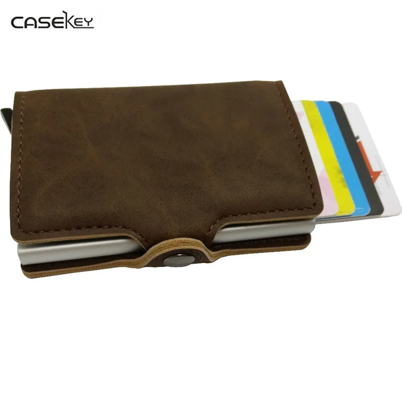 

CaseKey High QualitId Metal Credit Card Holder Automatic Card Sets Business Aluminum Wallet Black Silver Color Card Holder Purse