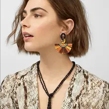 Ladies Tassel Earrings Boho Colorful Raffia Grass Fan-shape Tassel Fringe Acrylic Dangle Earrings For Women colorful enamel green tassel dangle earrings